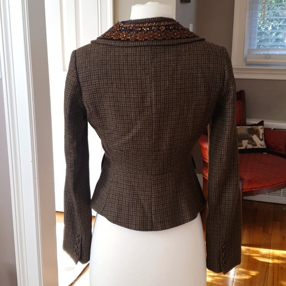 Banana Republic Women’s Tweed Peplum Embellished Wool Blazer Jacket Size 0 - Picture 5 of 8